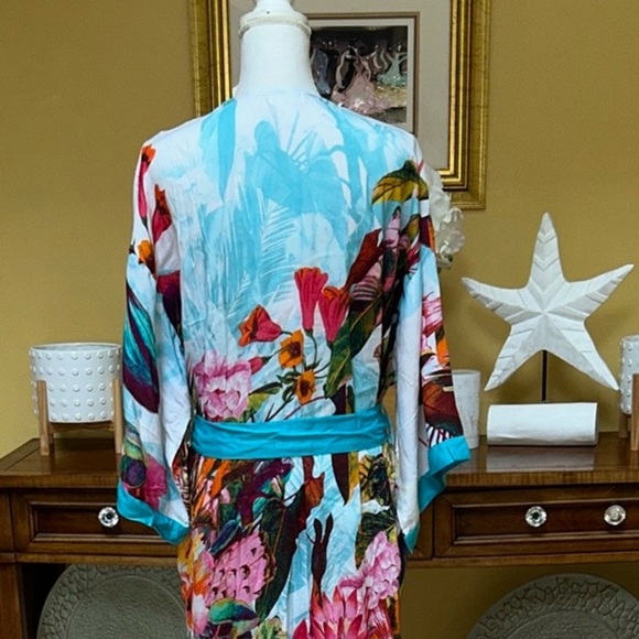 Venus Floral Tropical Boho Kimono Beach Resort Multicolor Swim Cover-Up Md /Lrg - Picture 10 of 14